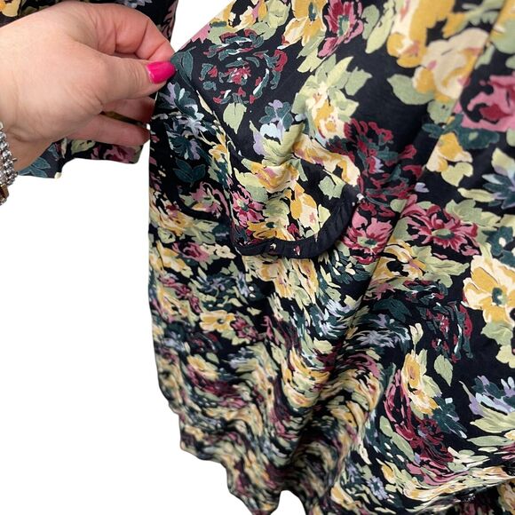 VTG 80s Puff Sleeve Floral Button Up Maxi Dress Sz 16 Cottage Shoulder Pads Boho - Picture 3 of 11